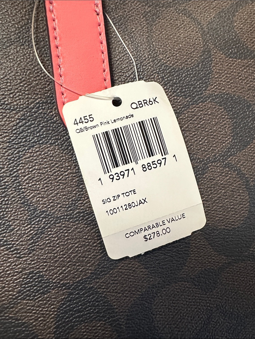 NWTS Coach Brown Signature Tote w/Pink/Coral Leather Handles 🩷🌸🤎 - Picture 14 of 14